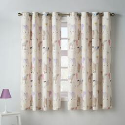 Rackhams Happy Horses Fully Reversible Eyelet Curtains Cream - 66 x 72 Inch - Cream - thumbnail 1