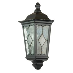 Rackhams Traditional Black Half Lantern Outdoor Wall Lamp with Cathedral Textured Glass - thumbnail 3