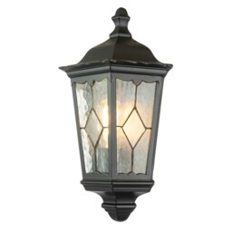 Rackhams Traditional Black Half Lantern Outdoor Wall Lamp with Cathedral Textured Glass - thumbnail 4