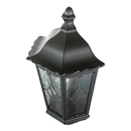 Rackhams Traditional Black Half Lantern Outdoor Wall Lamp with Cathedral Textured Glass - thumbnail 5