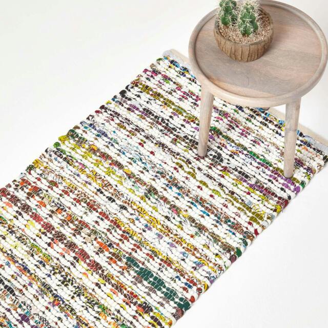 Rackhams Handwoven Multi Coloured 100% Cotton Diamond Chindi Rug - 66 x 200 cm - image 1