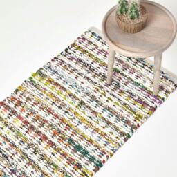 Rackhams Handwoven Multi Coloured 100% Cotton Diamond Chindi Rug - 66 x 200 cm - thumbnail 1