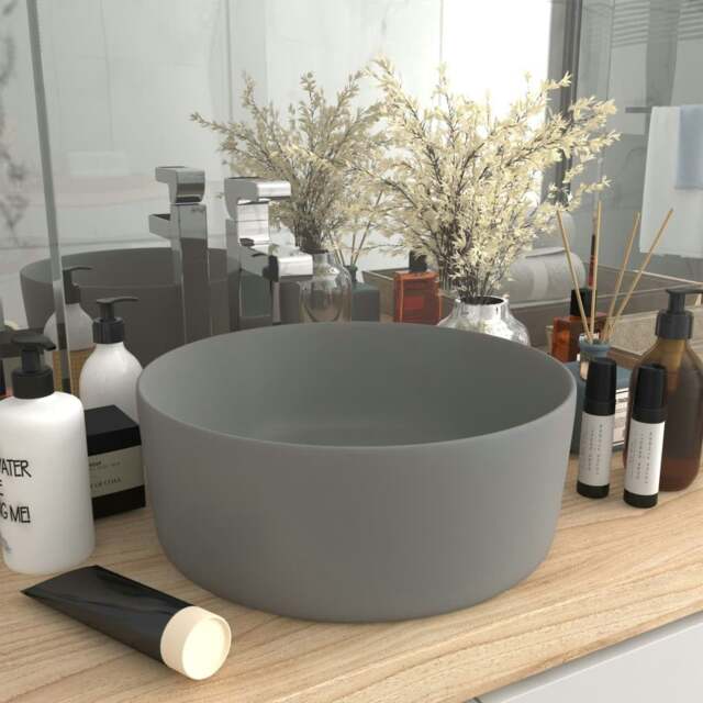 Rackhams Luxury Wash Basin Round Matt Light Grey 40x15 cm Ceramic