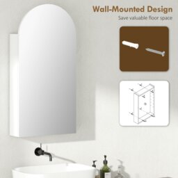 Rackhams Bathroom Mirror Cabinet with Adjustable Glass Shelves, White - White - Bathroom Mirror Cabinet - 1 - thumbnail 6