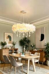 Rackhams Double-Layer Feather LED Chandelier Pendant Light with Crystals - White - One Size - thumbnail 1
