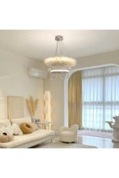 Rackhams Double-Layer Feather LED Chandelier Pendant Light with Crystals - White - One Size - thumbnail 5
