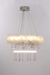 Rackhams Double-Layer Feather LED Chandelier Pendant Light with Crystals - White - One Size - thumbnail 6