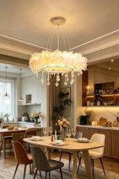 Rackhams Double-Layer Feather LED Chandelier Pendant Light with Crystals - White - One Size - thumbnail 2