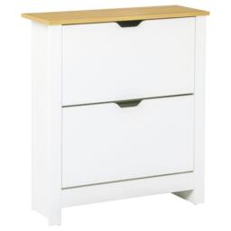 Rackhams Eldino Wooden White and Natural Slim Shoe Cabinet With 2 Flip Drawers For 12 Pairs - thumbnail 2
