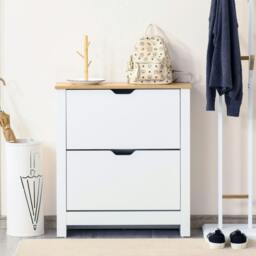 Rackhams Eldino Wooden White and Natural Slim Shoe Cabinet With 2 Flip Drawers For 12 Pairs - thumbnail 3