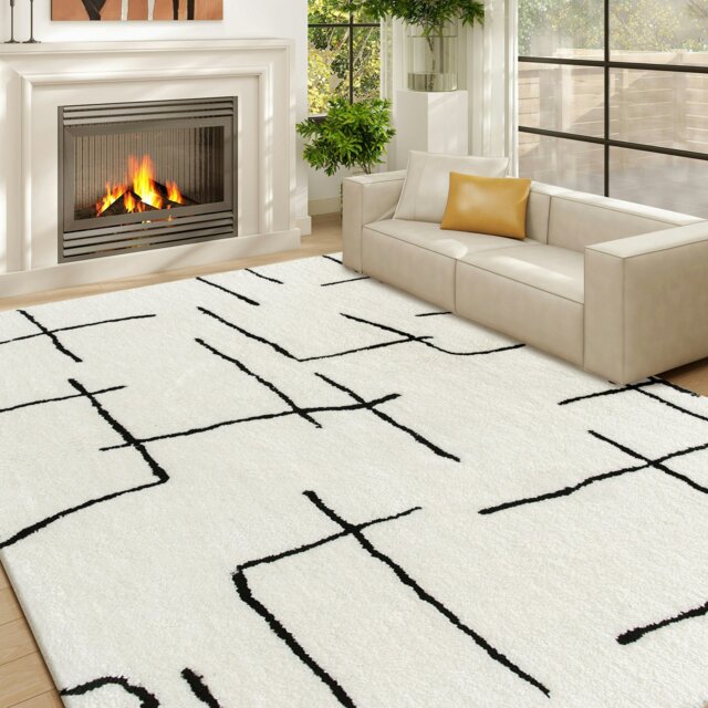 Rackhams High Pile Modern Shaggy Rug, Soft Floor Carpet 120 x 170 cm, Cream - Cream - 170 x 120 cm - 1 - image 1