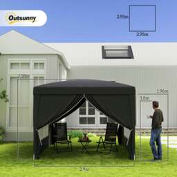 Rackhams 3mx3m Pop Up Gazebo Party Tent Canopy Marquee with Storage Bag Black - Green - thumbnail 6