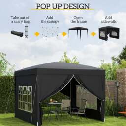 Rackhams 3mx3m Pop Up Gazebo Party Tent Canopy Marquee with Storage Bag Black - Green - thumbnail 4