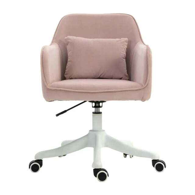 Rackhams Velvet Office Chair, Desk Chair, Makeup Vanity Chair with Massage Lumbar Pillow and Rolling Wheels for Bedroom and Home, Pink - image 1