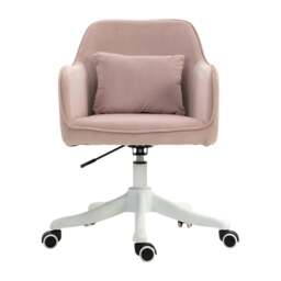 Rackhams Velvet Office Chair, Desk Chair, Makeup Vanity Chair with Massage Lumbar Pillow and Rolling Wheels for Bedroom and Home, Pink - thumbnail 1