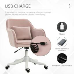 Rackhams Velvet Office Chair, Desk Chair, Makeup Vanity Chair with Massage Lumbar Pillow and Rolling Wheels for Bedroom and Home, Pink - thumbnail 4
