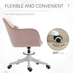 Rackhams Velvet Office Chair, Desk Chair, Makeup Vanity Chair with Massage Lumbar Pillow and Rolling Wheels for Bedroom and Home, Pink - thumbnail 6