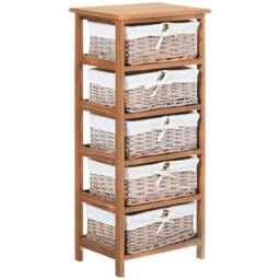 Rackhams 5 Drawer Dresser Wicker Basket Storage Shelf Unit Wooden Frame Home Organisation Cabinet Bedroom Office Furniture Natural Finish - thumbnail 1