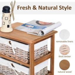 Rackhams 5 Drawer Dresser Wicker Basket Storage Shelf Unit Wooden Frame Home Organisation Cabinet Bedroom Office Furniture Natural Finish - thumbnail 5