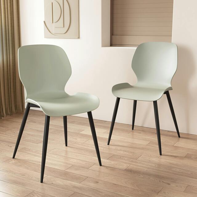 Rackhams Pair of Carnaby Modern Dining Chairs with Contoured Seat & Metal Legs - Light Green - image 1