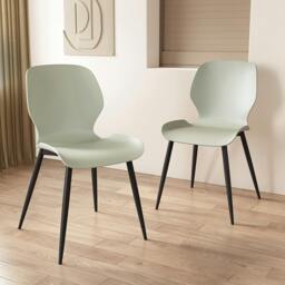 Rackhams Pair of Carnaby Modern Dining Chairs with Contoured Seat & Metal Legs - Light Green - thumbnail 1