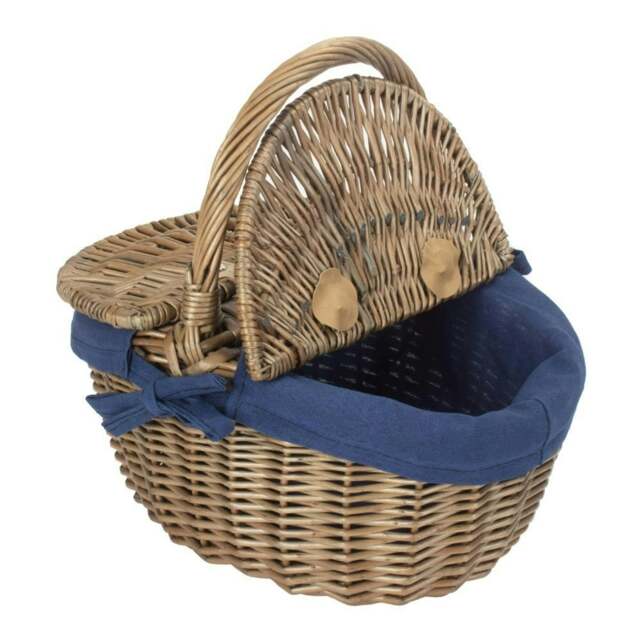 Rackhams Small Antique Wash Double Lidded Oval Shopping Basket - Grey