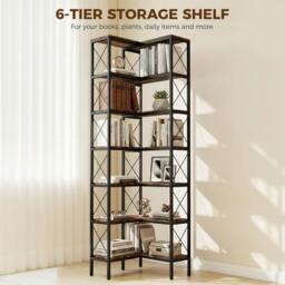 Rackhams L-Shaped Bookshelf, Bookcase with Metal Frame, Rustic Brown - 6-Tier - 60 x 60 x 200 cm - thumbnail 5