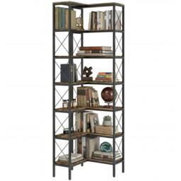 Rackhams L-Shaped Bookshelf, Bookcase with Metal Frame, Rustic Brown - 6-Tier - 60 x 60 x 200 cm - thumbnail 2