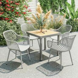 Rackhams Garden Chairs Set of 4, Garden Dining Chairs with Armrests - Grey - Garden Dining Chairs - Set of 4
