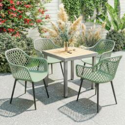 Rackhams Garden Chairs Set of 4, Garden Dining Chairs with Armrests - Grey - Garden Dining Chairs - Set of 4 - thumbnail 2