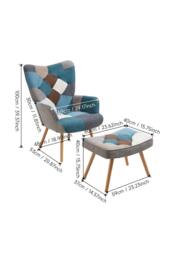 Rackhams Multicoloured Upholstered Wingback Armchair with Footstool - Blue - One Size - thumbnail 6