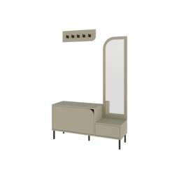 Rackhams Modern Mila Coat Stand Set with Mirror and 2-Door Shoe Cabinet with 5 Metal Hooks Hanger 1.72(H)cm - Ash Green - thumbnail 2