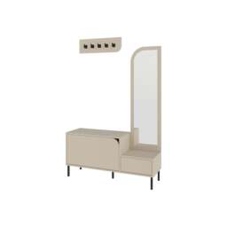 Rackhams Modern Mila Coat Stand Set with Mirror and 2-Door Shoe Cabinet with 5 Metal Hooks Hanger 1.72(H)cm - Ash Green - thumbnail 3