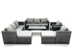 Rackhams Rattan Garden Furniture Sofa Set with Coffee table Armchair 2 Big Footstools Dark Grey Mixed - thumbnail 2