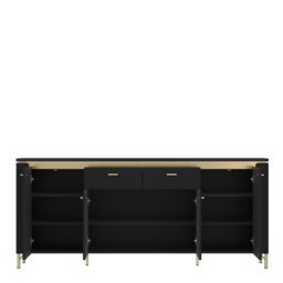 Rackhams Genoa Sideboard 4 Door 2 Drawer in Black Matt/Gold - Black - 200.3 - 1 - thumbnail 2
