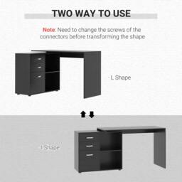 Rackhams L Shaped Computer Desk, Reversible Home Office Desk with Drawers, File Cabinet and Storage Shelves, Study Table, 117 x 83.5 x 76cm, Black - thumbnail 4