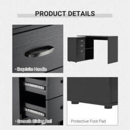 Rackhams L Shaped Computer Desk, Reversible Home Office Desk with Drawers, File Cabinet and Storage Shelves, Study Table, 117 x 83.5 x 76cm, Black - thumbnail 6