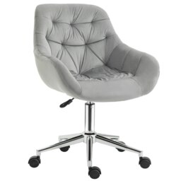 Rackhams Velvet Home Office Chair Desk Chair with Adjustable Height, Grey - Grey - thumbnail 2