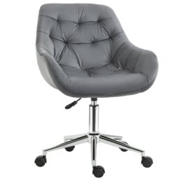 Rackhams Velvet Home Office Chair Desk Chair with Adjustable Height, Grey - Grey - thumbnail 6