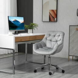 Rackhams Velvet Home Office Chair Desk Chair with Adjustable Height, Grey - Grey - thumbnail 1