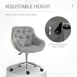 Rackhams Velvet Home Office Chair Desk Chair with Adjustable Height, Grey - Grey - thumbnail 3