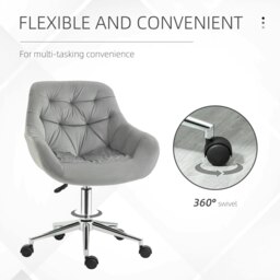 Rackhams Velvet Home Office Chair Desk Chair with Adjustable Height, Grey - Grey - thumbnail 4