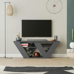 "Rackhams Pipralla Modern TV Stand Unit with Shelves for Up to 43"" TVs 110cm - Anthracite Grey"