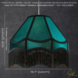 Rackhams Traditional Victorian Empire 40cm Lamp Shade in Dark Emerald Velvet with Tassels - thumbnail 6