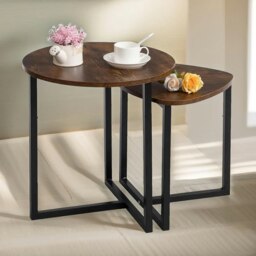 Rackhams Set Of 2 Nesting Side Tables Rustic Brown - thumbnail 1
