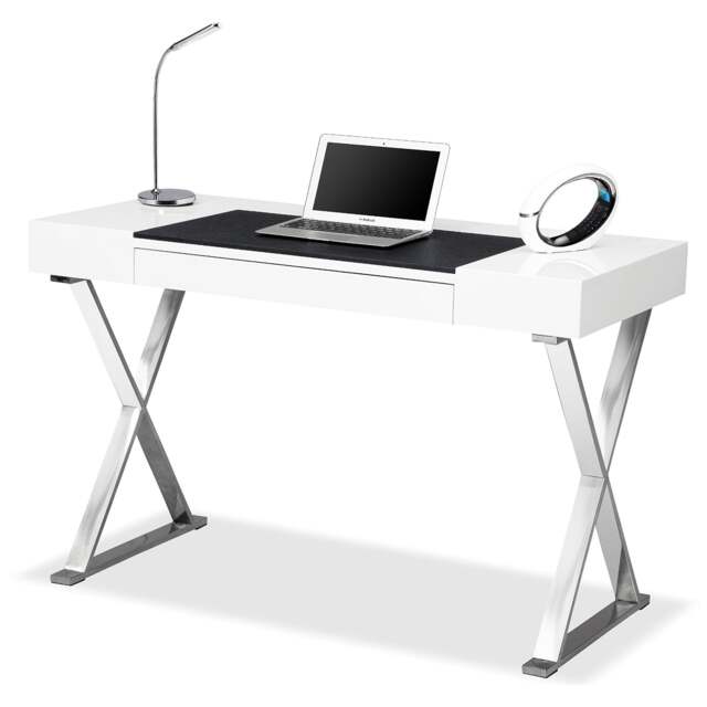 Rackhams ADONIS Gloss White and Chrome Ergonomic Home Office Luxury Workstation Desk - MDF - White - 1 - image 1