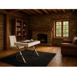 Rackhams ADONIS Gloss White and Chrome Ergonomic Home Office Luxury Workstation Desk - MDF - White - 1 - thumbnail 2