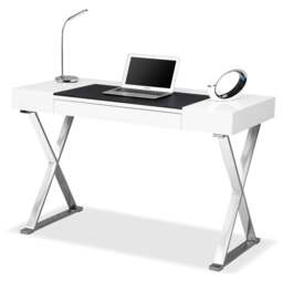 Rackhams ADONIS Gloss White and Chrome Ergonomic Home Office Luxury Workstation Desk - MDF - White - 1 - thumbnail 1