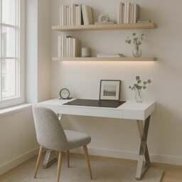 Rackhams ADONIS Gloss White and Chrome Ergonomic Home Office Luxury Workstation Desk - MDF - White - 1 - thumbnail 6