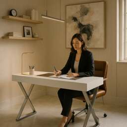 Rackhams ADONIS Gloss White and Chrome Ergonomic Home Office Luxury Workstation Desk - MDF - White - 1 - thumbnail 3